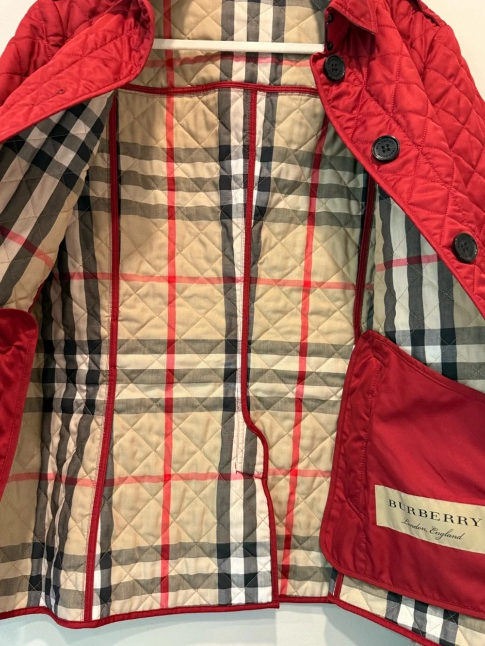 Burberry Quilted Jacket Red Classic Nova Plaid Check Lining Size XL - Picture 15 of 15